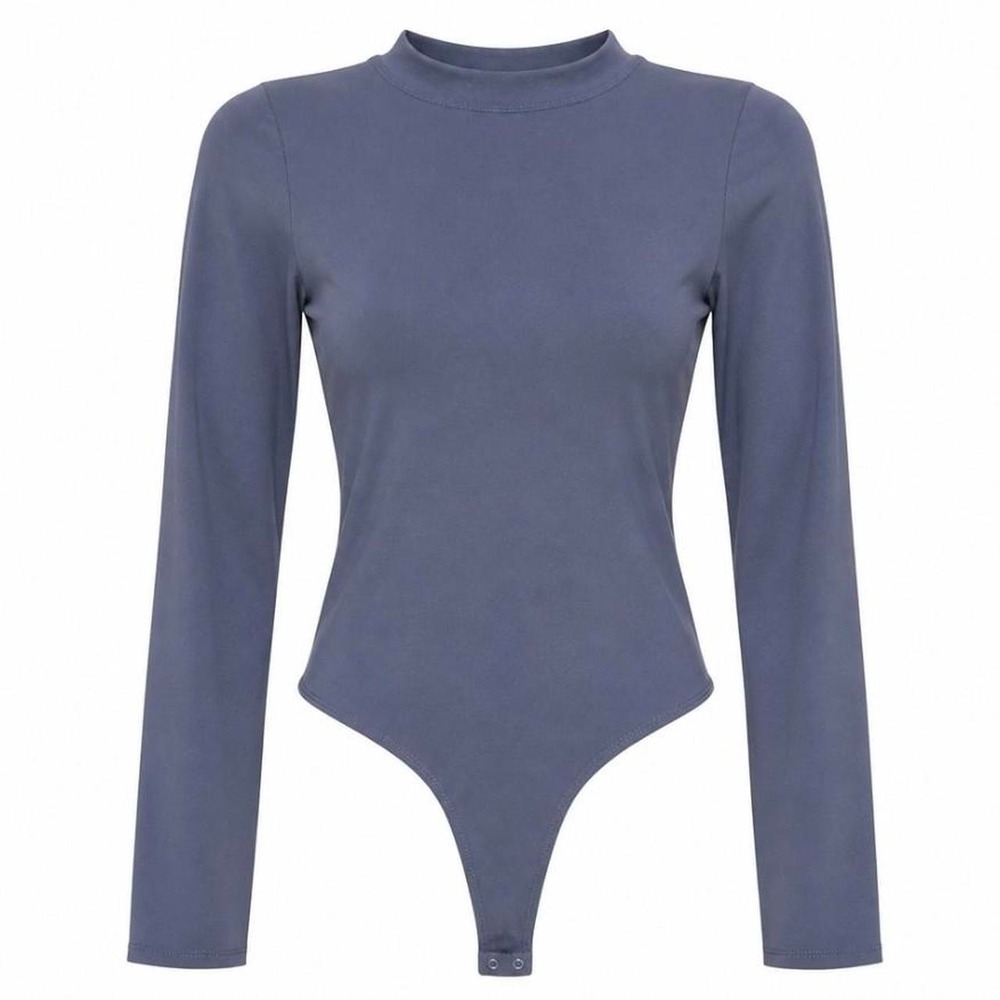 No Boundaries Womens Long Sleeve Mock Neck Bodysuit Solid Gray S 4-6 RN 52469